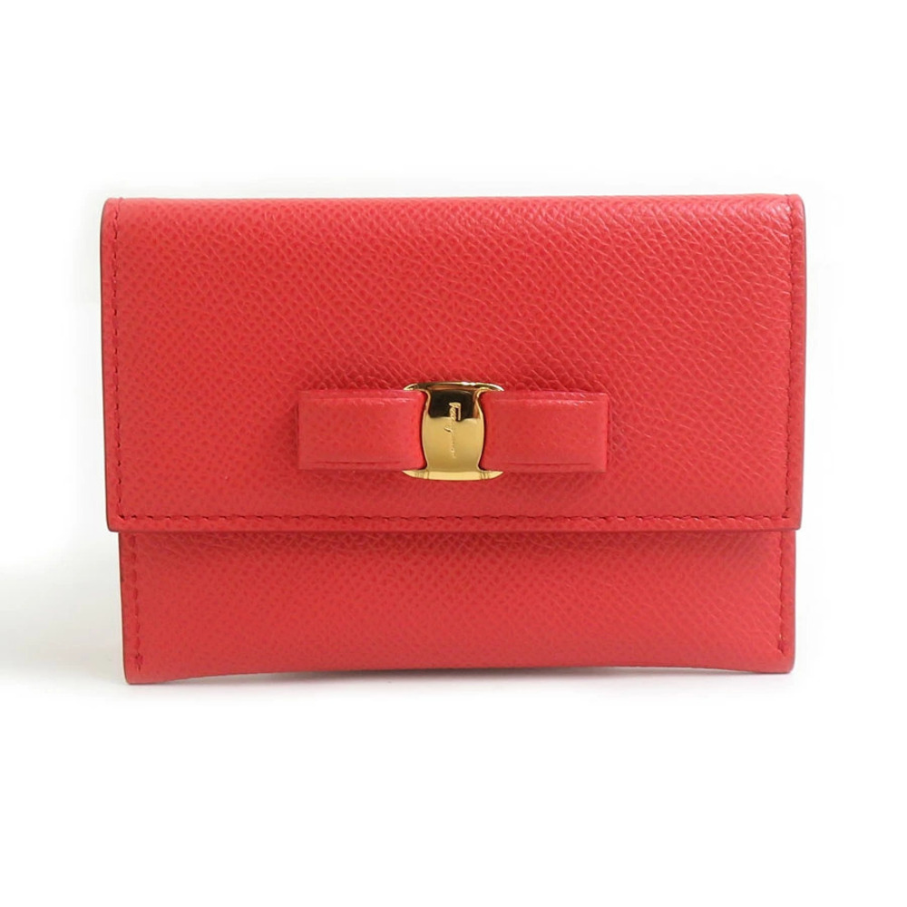 Salvatore Ferragamo Card Case Wallet Vara ribbon leather red